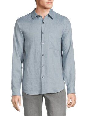 NWT Theory Men's Irving PA Light Blue 100% Linen Long Sleeve Shirt - Size Large